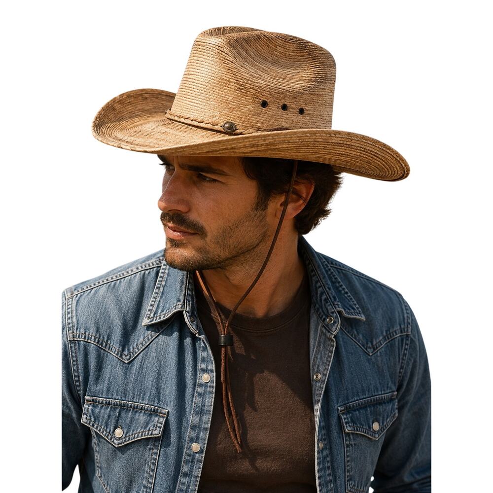 Lone Star Straw Cowboy Hat Size L Tan Western Hat Made in Mexico Chin Cord